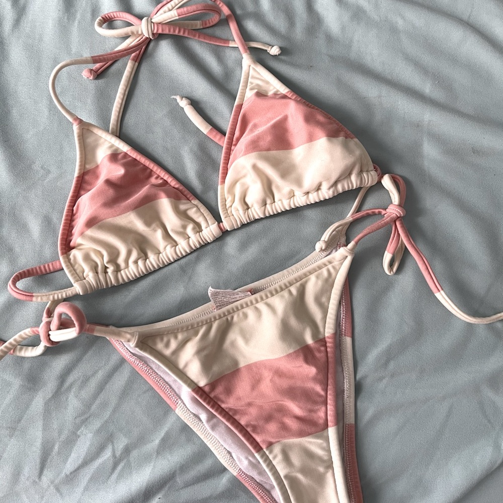 Pink and white bikini set